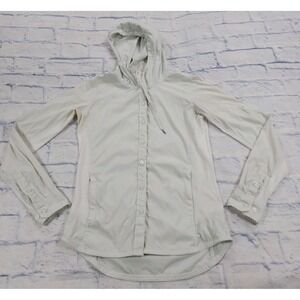 Marmot Anorak WOMENS SIZE S Shacket White Nylon Stretch Button Hooded Rib Sides